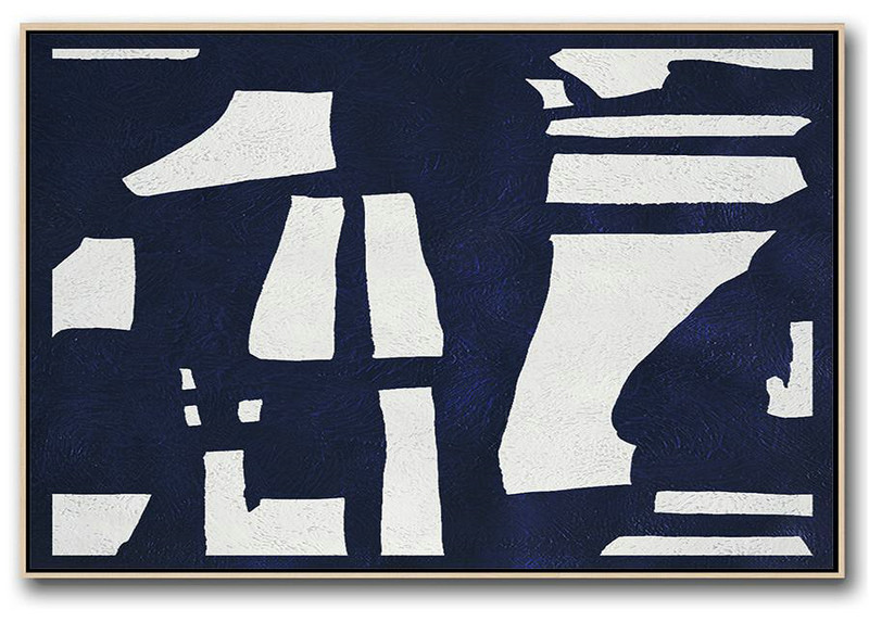 Acrylic Minimailist Painting,Horizontal Abstract Painting Navy Blue Minimalist Painting On Canvas,Large Wall Art Home Decor #U8R6